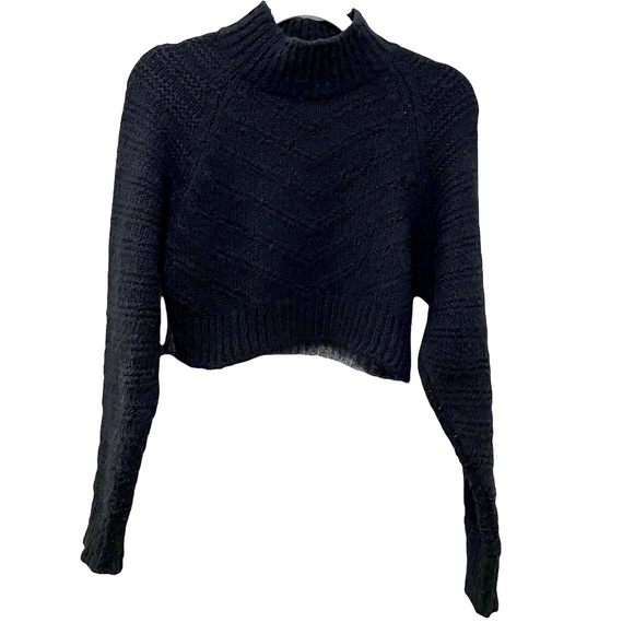 Topshop Black and Grey Cropped Knit Sweater, Long Sleeve, Mock Neck, XS - Picture 3 of 6